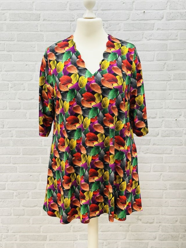 Tunika Shirt 3/4 Arm A-Linie Blattwerk