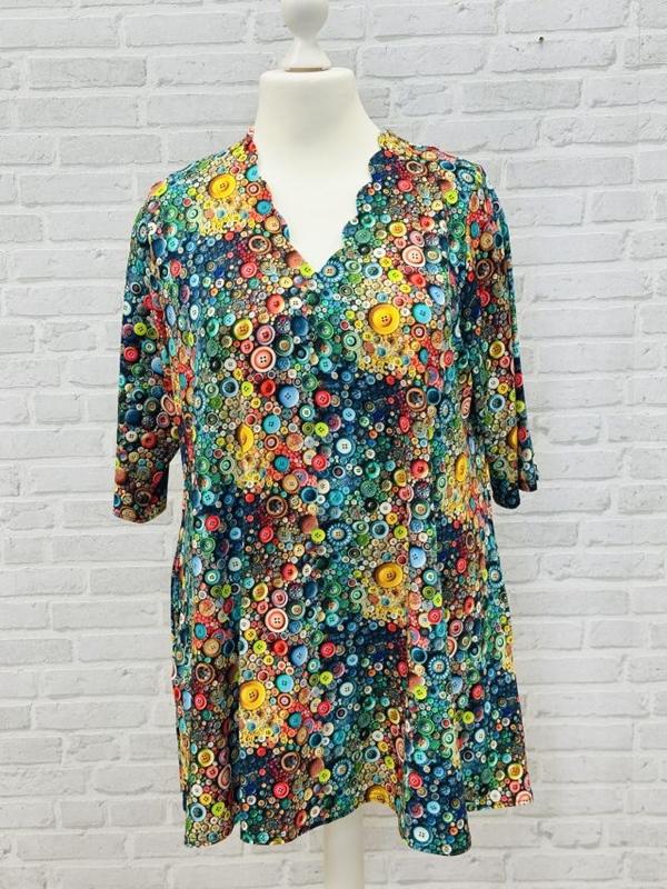 Tunika Shirt 3/4 Arm A-Linie Knopf