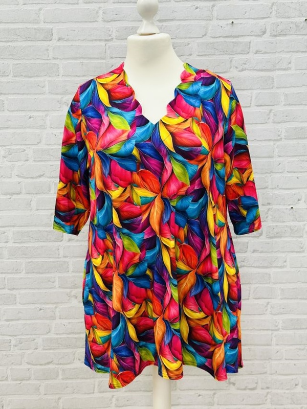 Tunika Shirt 3/4 Arm A-Linie Blattbunt